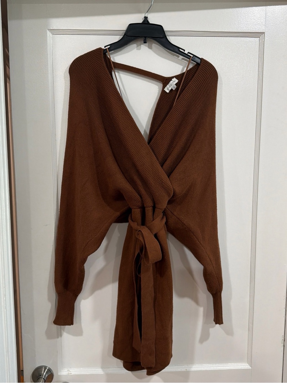 Gianni Bini Chocolate Brown Wrap V-Neck Tie Sweater